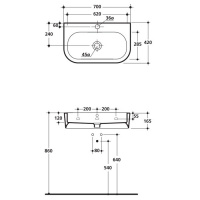 Kerasan Flo Раковина 70х42 см, 1 отв., цвет: белый