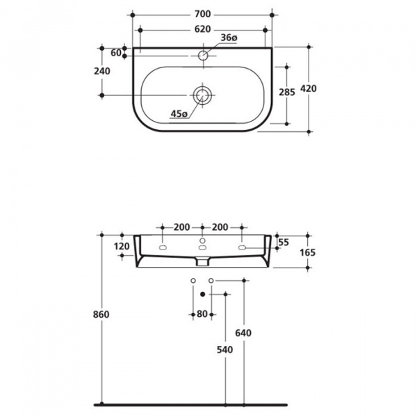 Kerasan Flo Раковина 70х42 см, 1 отв., цвет: белый