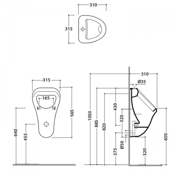 Globo Lavabi d'arr Писсуар настенный 31х31,5см,с крепежем, цвет: белый