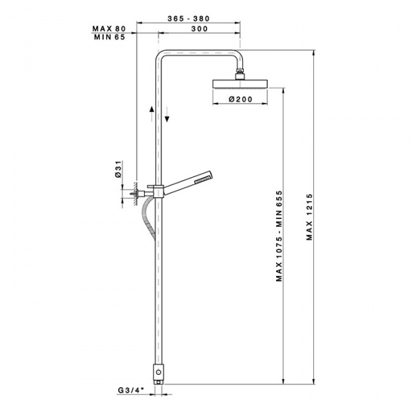 Nicolazzi Doccia Душевая стойка с верхним душем Ø 20см, с переключателем и ручным душем, цвет: золото 24к