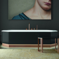 Milldue Edition Dandy Ванна 195х90х52см, отдельностоящая, с сифоном, с подсветкой, облицовка глянц Grafite, цоколь сатин роз зол, ванна белый