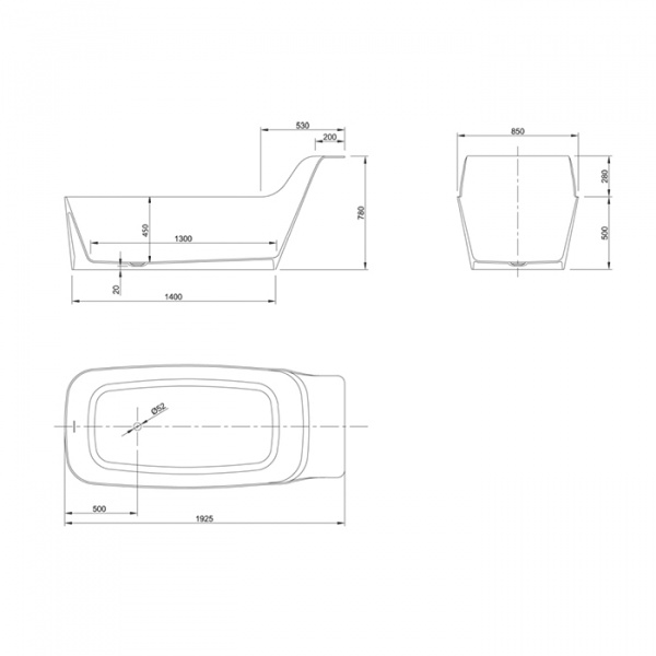KNIEF Pride Ванна отдельностоящая 192*85*78/50см 39х51,5 см со сливом