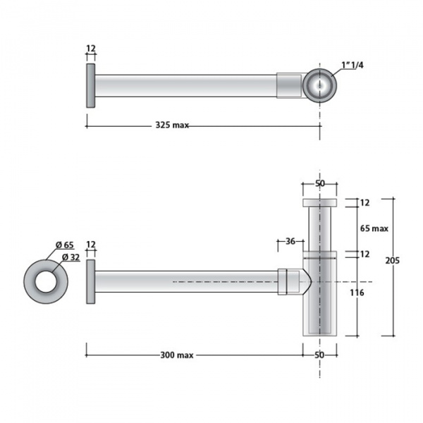 Globo Сифон квадратный 1&quot1/4, цвет: хром